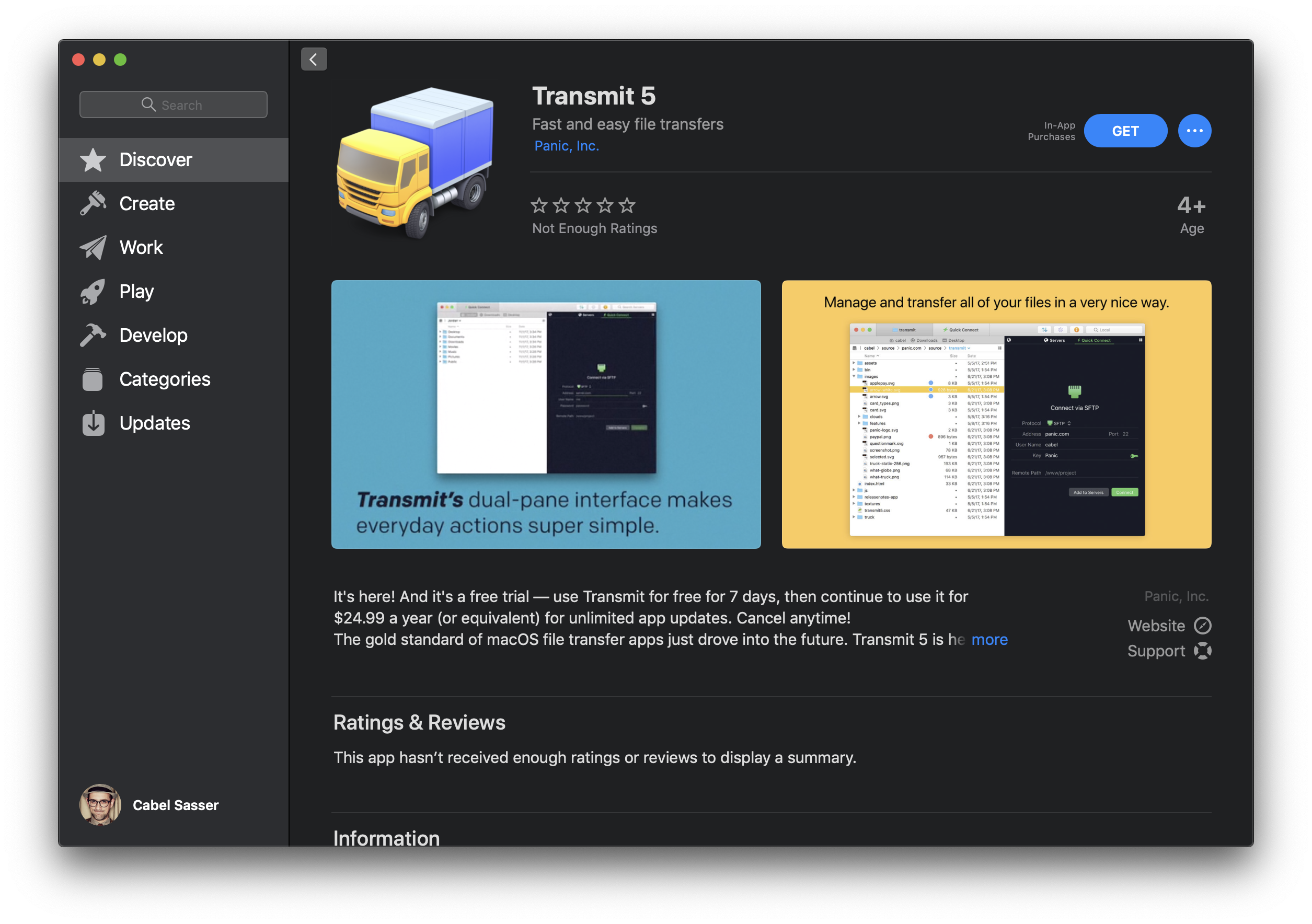 A screenshot of Transmit in the Mac App Store.